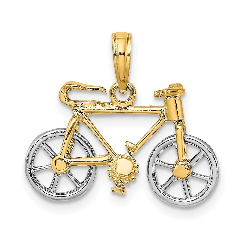 14k Yellow Gold Two-tone 3-D Bicycle w/ Moveable Tires Charm